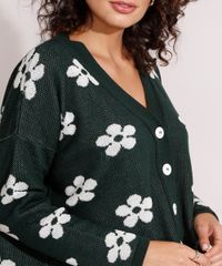 Cardigan-Amplo-de-Trico-Estampado-de-Margaridas-Verde-9984498-Verde_5