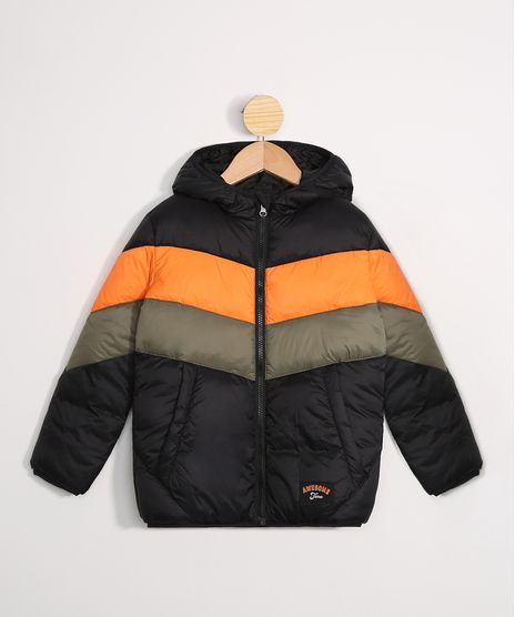 Jaqueta-Infantil-Puffer-de-Nylon-com-Bolsos-e-Capuz-Preta-9972036-Preto_1