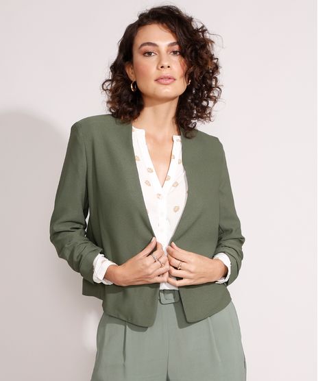Blazer-Curto-Manga-3-4-Franzida-Verde-Militar-9979812-Verde_Militar_1