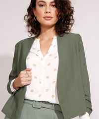 Blazer-Curto-Manga-3-4-Franzida-Verde-Militar-9979812-Verde_Militar_7