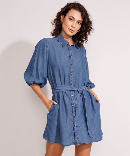 Vestido-Chemise-Jeans-Curto-Manga-Bufante-com-Faixa-Azul-Escuro-9988992-Azul_Escuro_1 Vestido-Chemise-Jeans-Curto-Manga-Bufante-com-Faixa-Azul-Escuro-9988992-Azul_Escuro_1