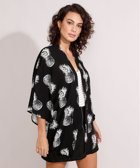 Kimono-Estampado-de-Abacaxis-Manga-Curta-Preto-9986808-Preto_1