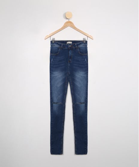 Calca-Juvenil-Jeans-Skinny-Destroyed-com-Barra-Dobrada-Azul-Medio-9988897-Azul_Medio_1