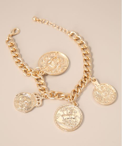 Pulseira-Feminina-com-Pingentes-de-Medalhas-Dourado-9980865-Dourado_1