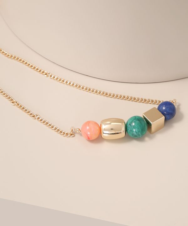 Colar Feminino com Pedras Coloridas Dourado Único