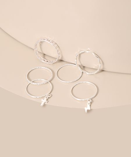 Kit-de-6-Aneis-Finos-com-Pingente-de-Raio-e-Cruz-Prata-9981818-Prata_1