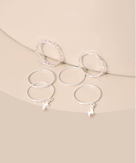 Kit-de-6-Aneis-Finos-com-Pingente-de-Raio-e-Cruz-Prata-9981818-Prata_1