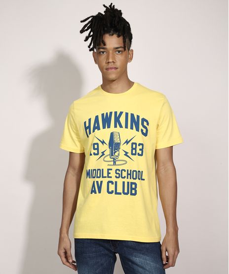 Camiseta-Stranger-Things--Hawkins--Manga-Curta-Gola-Careca-Amarela-9989057-Amarelo_1