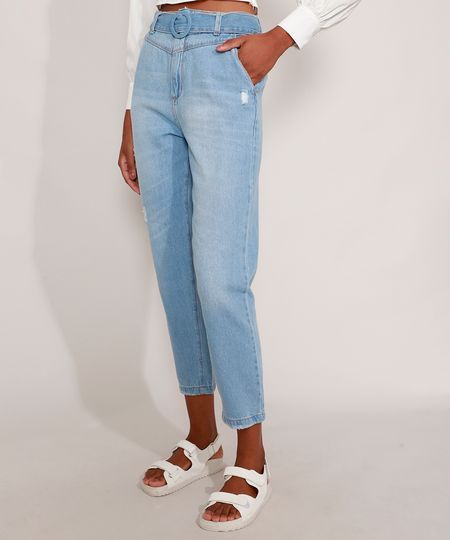 Calca-Mom-Jeans-Cintura-Super-Alta-com-Cinto-e-Puidos-Azul-Claro-9989545-Azul_Claro_1