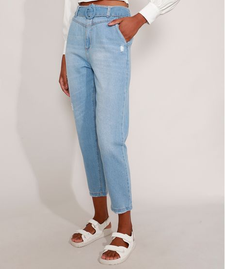 Calca-Mom-Jeans-Cintura-Super-Alta-com-Cinto-e-Puidos-Azul-Claro-9989545-Azul_Claro_1