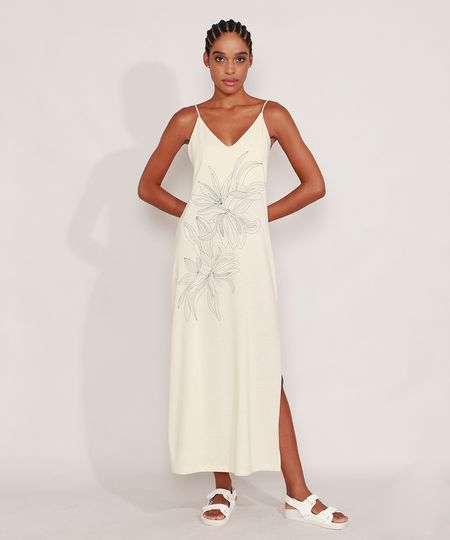 Vestido-Longo-com-Fenda-Flores-Alca-Fina-Decote-V-Bege-9984524-Bege_1 Vestido-Longo-com-Fenda-Flores-Alca-Fina-Decote-V-Bege-9984524-Bege_1