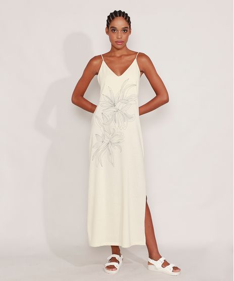 Vestido-Longo-com-Fenda-Flores-Alca-Fina-Decote-V-Bege-9984524-Bege_1