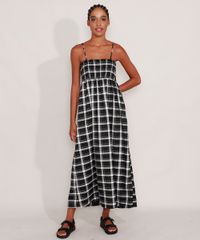 Vestido-Amplo-Estampado-Xadrez-Longo-Alca-Fina-Decote-Reto-Preto-9993088-Preto_3