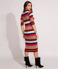 Vestido-de-Trico-Canelado-Listrado-Midi-Manga-3-4-Multicor-9975003-Multicor_2