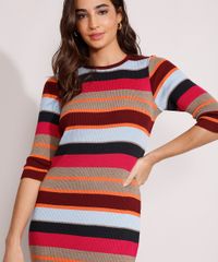 Vestido-de-Trico-Canelado-Listrado-Midi-Manga-3-4-Multicor-9975003-Multicor_4