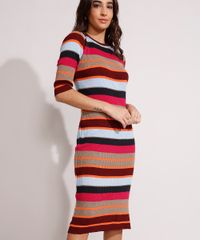 Vestido-de-Trico-Canelado-Listrado-Midi-Manga-3-4-Multicor-9975003-Multicor_6