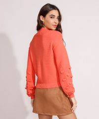 Sueter-de-Trico-Texturizado-Manga-Bufante-com-Pompom-Gola-Alta-Coral-9984035-Coral_2