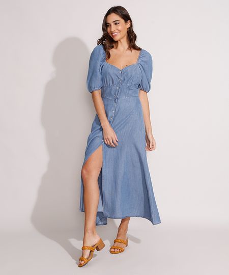 Vestido-Jeans-Midi-Manga-Bufante-com-Botoes-e-Fenda-Azul-Medio-9989000-Azul_Medio_1
