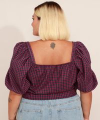 Blusa-Transpassada-Estampada-Xadrez-Plus-Size-Manga-Bufante-Decote-V-Mindset-Azul-Marinho-9993229-Azul_Marinho_2