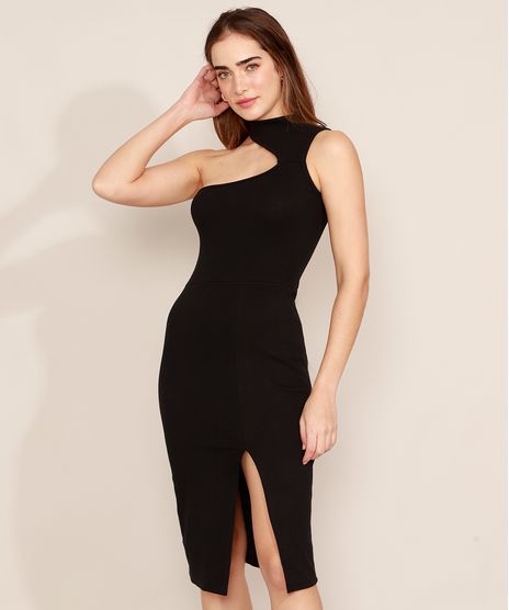 Vestido-Um-Ombro-So-Assimetrico-Canelado-com-Fenda-Midi-Sem-Manga-Gola-Alta-Mindset-Preto-9993224-Preto_1