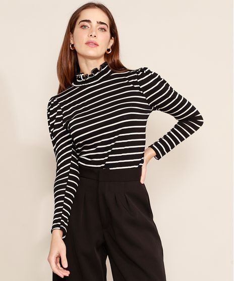 Blusa-Listrada-Manga-Longa-Gola-Alta-com-Lastex-Mindset-Preta-9993180-Preto_1