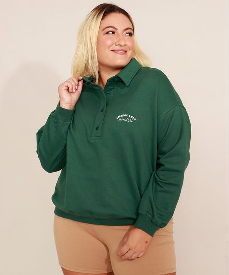 Blusao-Polo-de-Moletom-Plus-Size-com-Bordado--Change-Your-Mindset--Mindset-Verde-Escuro-9993015-Verde_Escuro_1