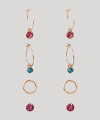 Kit-de-4-Brincos-com-Argola-e-Pedra-Zirconia-Dourado-9980845-Dourado_2