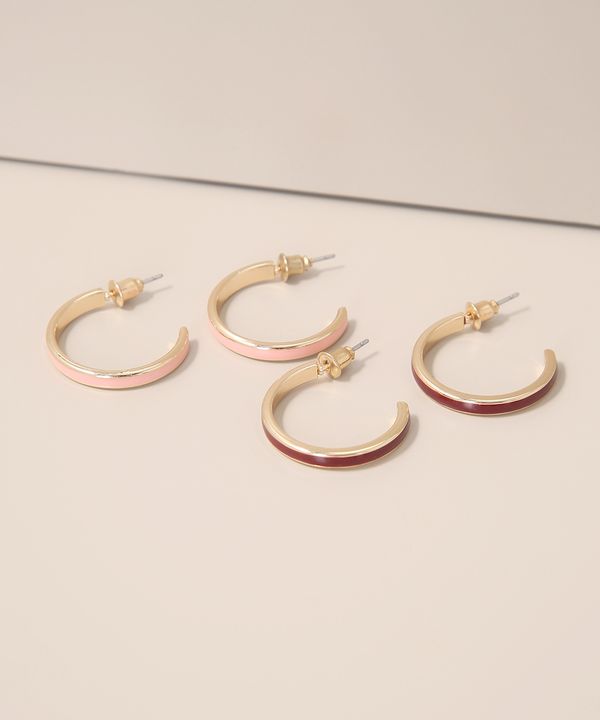 Kit de 2 Brincos de Argola com Resina Dourado Único
