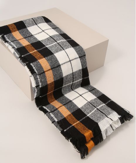 Cachecol-Feminino-de-Trico-Estampado-Xadrez-Preto-9841635-Preto_1