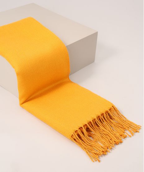 Cachecol-Feminino-de-Trico-com-Franjas-Mostarda-9841636-Mostarda_1