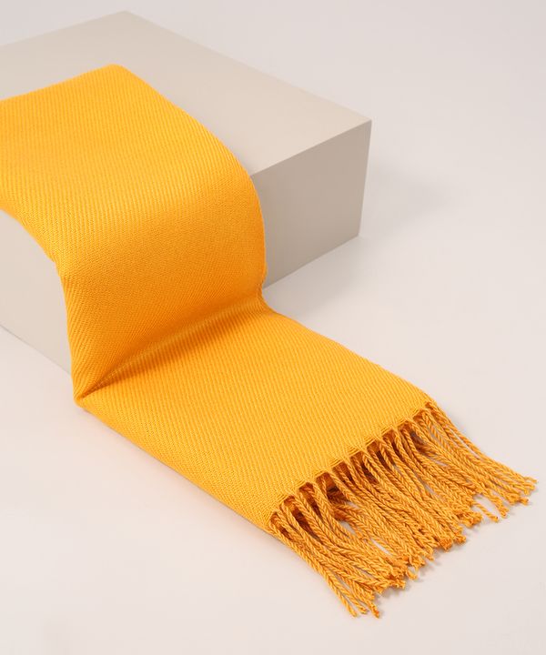 Cachecol Feminino de Tricô com Franjas Mostarda Único