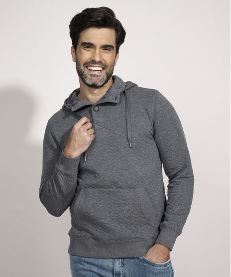 Blusao-de-Moletom-Masculino-Texturizado-com-Capuz-e-Bolso-Cinza-Mescla-Escuro-9784436-Cinza_Mescla_Escuro_1