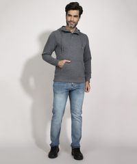 Blusao-de-Moletom-Masculino-Texturizado-com-Capuz-e-Bolso-Cinza-Mescla-Escuro-9784436-Cinza_Mescla_Escuro_3