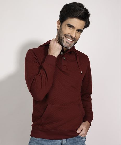 Blusao-de-Moletom-Masculino-Texturizado-com-Capuz-e-Bolso-Vinho-9784436-Vinho_1
