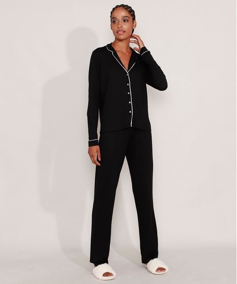 Pijama-Feminino-Camisa-Manga-Longa-com-Vivo-Contrastante-Preto-9984849-Preto_1
