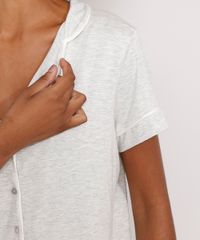 Camisa Feminino Manga Curta Cinza Mescla