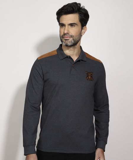 Polo-Tradicional-com-Recorte-em-Suede-Manga-Longa-Cinza-Mescla-Escuro-9980601-Cinza_Mescla_Escuro_1