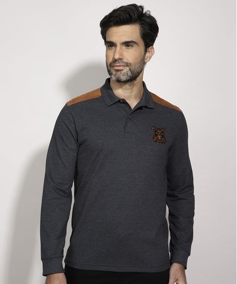Polo-Tradicional-com-Recorte-em-Suede-Manga-Longa-Cinza-Mescla-Escuro-9980601-Cinza_Mescla_Escuro_1