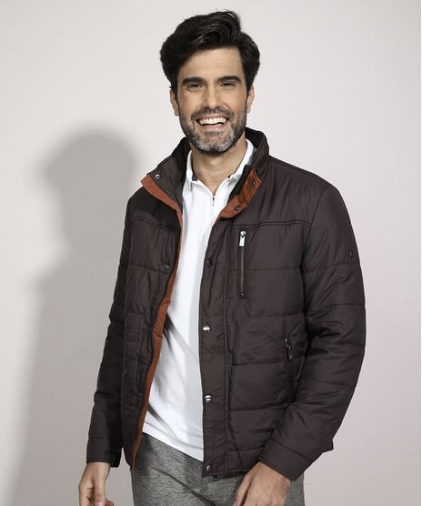 Jaqueta-Puffer-de-Nylon-Masculina-com-Bolsos-Marrom-9783097-Marrom_1