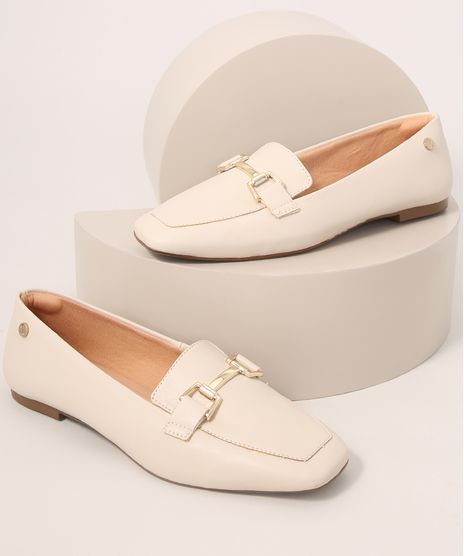 Mocassim-Feminino-Bico-Quadrado-com-Aviamento-Via-Uno-Bege-Claro-9990523-Bege_Claro_1