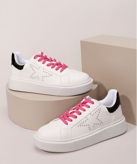 Tenis-Feminino-Flatform-com-Recorte-Croco-e-Cadarco-Contrastante-Oneself-Branco-9992827-Branco_1