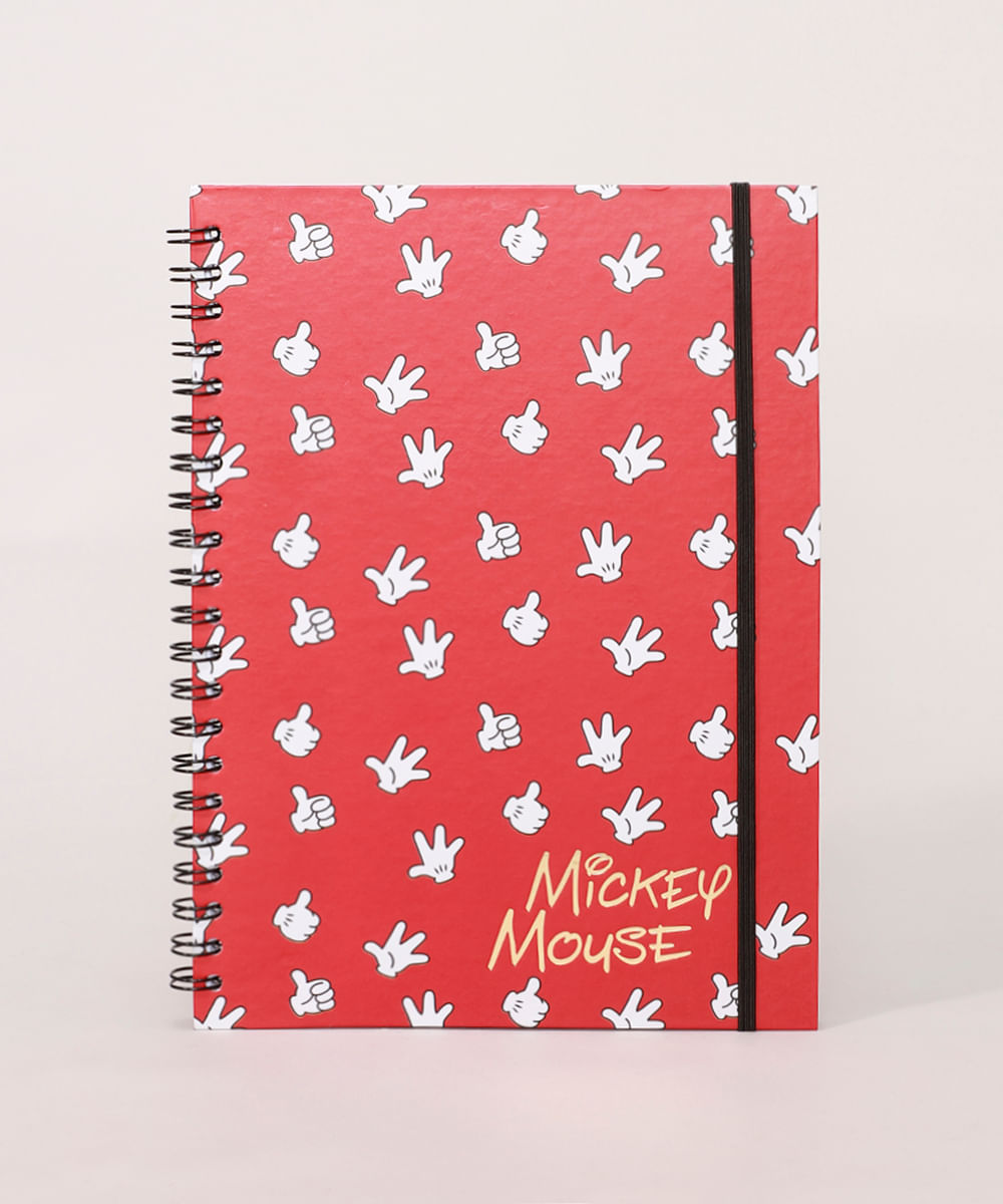 Caderno Mickey com Pauta Capa Dura com Elástico Vermelho