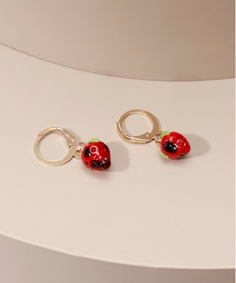 Brinco-Feminino-com-Argola-com-Pingente-de-Morango-Dourado-9986854-Dourado_1