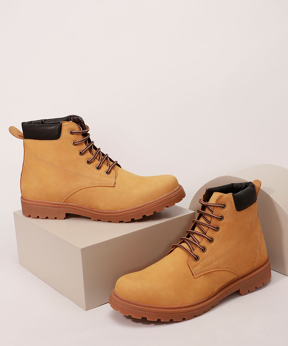 Bota Coturno Masculina Cano Curto com Recorte Tratorada Oneself Mostarda