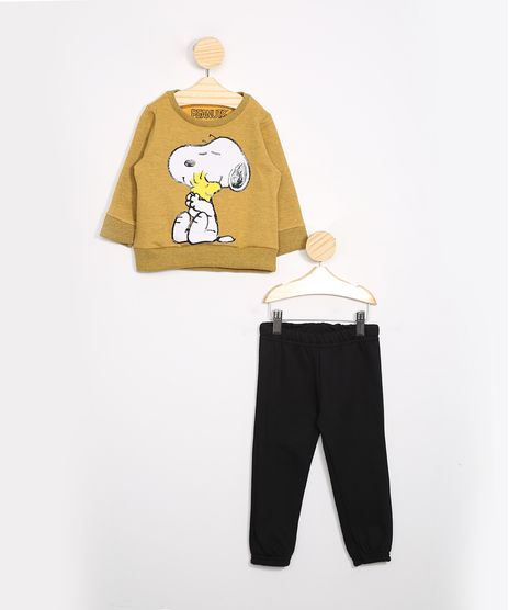 Conjunto-Infantil-de-Moletom-Blusao-Snoopy-Amarelo---Calca-Jogger-Preto-9986452-Preto_1