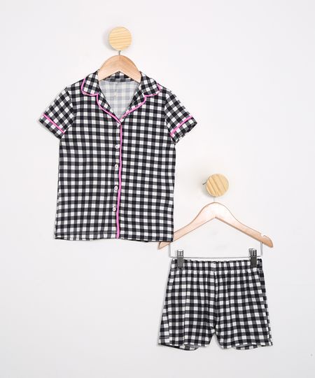 Pijama-Infantil-Tal-Mae-Tal-Filha-Estampado-Xadrez-Manga-Curta-Multicor-9983922-Multicor_1