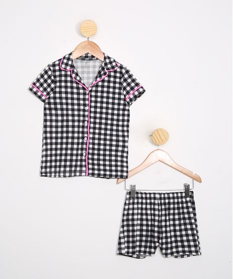 Pijama-Infantil-Tal-Mae-Tal-Filha-Estampado-Xadrez-Manga-Curta-Multicor-9983922-Multicor_1