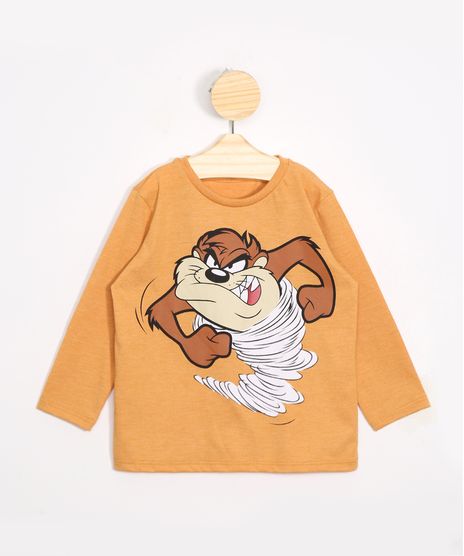 Camiseta-Infantil-Taz-Mania-Manga-Curta-Gola-Careca-Mostarda-9986764-Mostarda_1