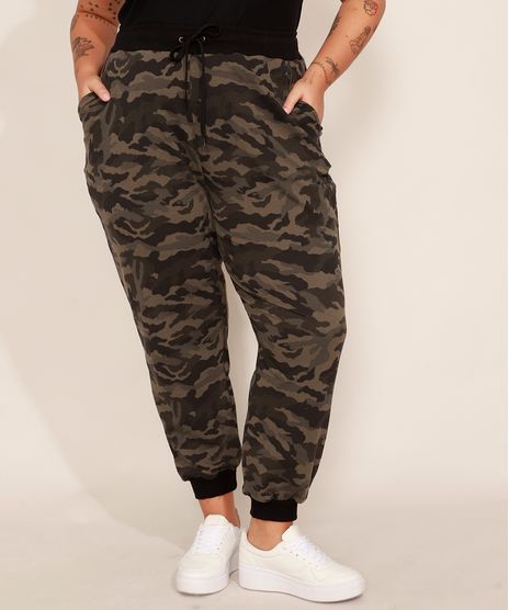 Calca-Jogger-de-Moletom-Camuflado-Plus-Size-com-Bolsos-Cintura-Alta-Verde-Militar-9992552-Verde_Militar_1