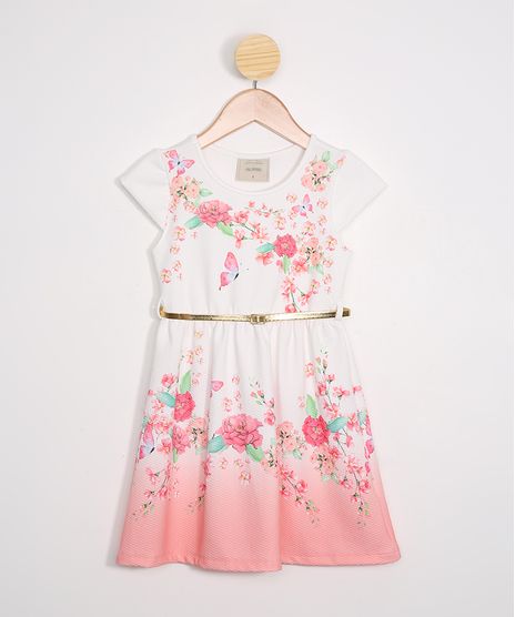 Vestido-Infantil-Estampado-Floral-Manga-Curta-com-Cinto-Metalizado-Off-White-9980653-Off_White_1